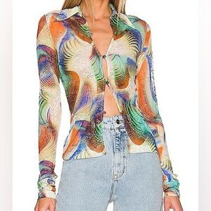 KIM SHUI x REVOLVE | Button Down Top In Brown Swirl - NWT